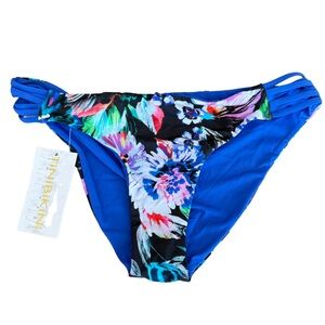 TINIBIKINI Floral Swim Bottom Size Large Black Blue Bikini NWT